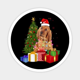 Bloodhound Christmas Tree Santa Hat Funny Xmas Gift Dog T-Shirt Magnet